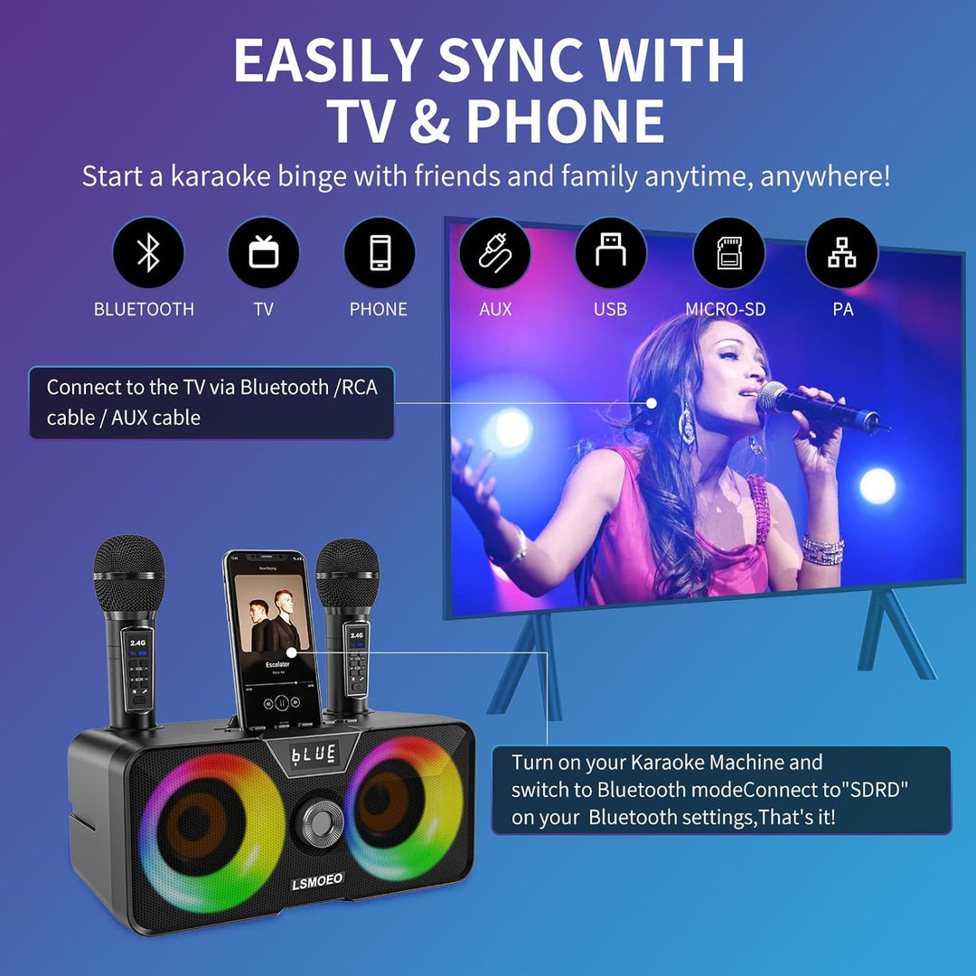 Tragbarer Karaoke Maschine,Karaoke mit 30W Bluetooth Lautsprecher,2 Kabellosen Karaoke-MikrofonWiede