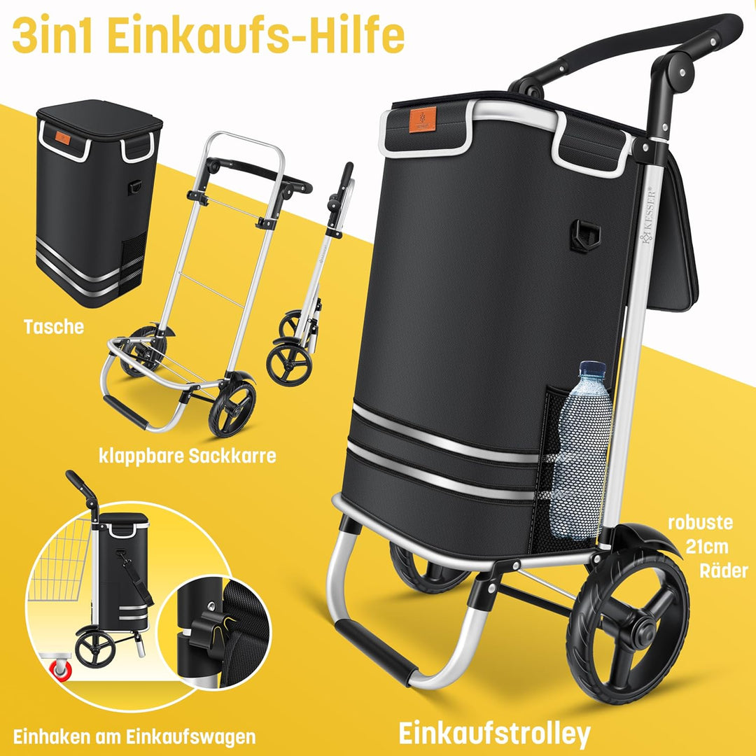 KESSER® Einkaufstrolley klappbar mit 56L Kapazität und belastbar bis 50kg | 3in1 Trolley Sackkarre &