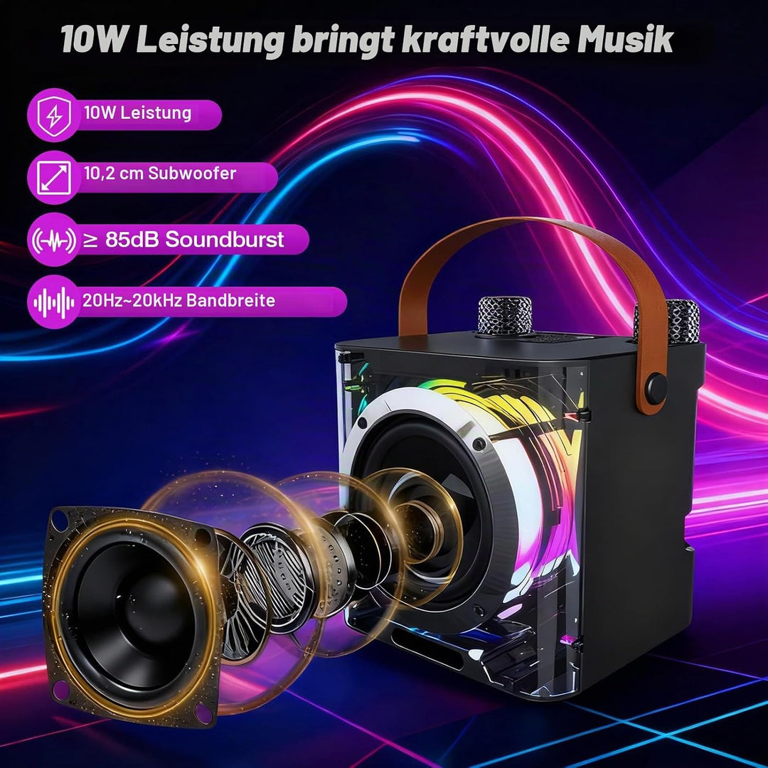 Karaoke Maschine mit 2 Mikrofone, Lautsprecher Box mit Lichteffekte, Tragbaren 5.3 Bluetooth Lautspr