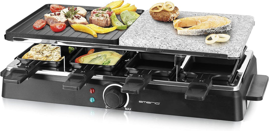 Emerio Raclette für bis zu 8 Personen mit heissem Stein und Grillfläche in Kombination, regulierbare