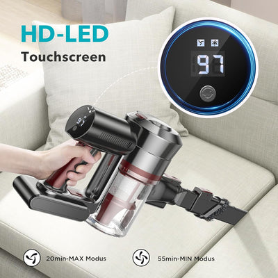 KLiHD Akku Staubsauger Staubsauger Kabellos: 450W/38000Pa mit LED Display Bis zu 55Mins Laufzeit Ant