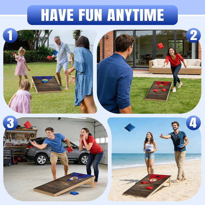 NZQXJXZ Cornhole Spiel Outdoor mit Automatischem Punktezähler, 90x55cm Massivholz Premium Corn Hole