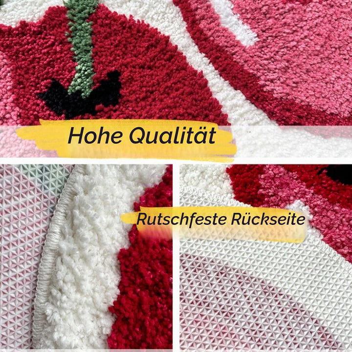 Forssils Kirsch-Badematte für Badezimmer, rutschfest, niedliche Badematten, Obstform, saugfähig, Bad