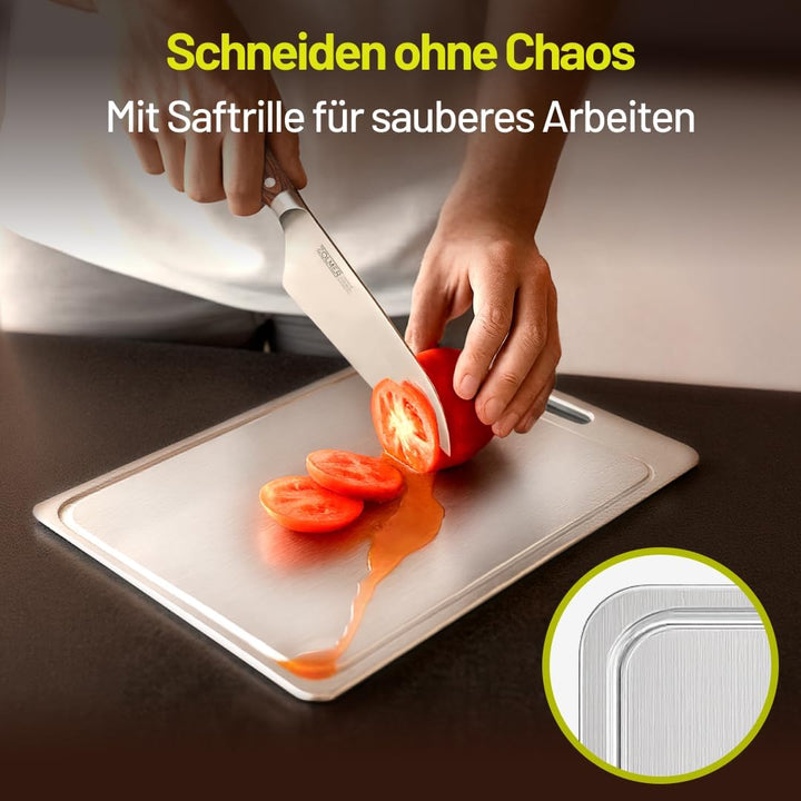 Edelstahl Schneidebrett 34x23cm Antibakteriell – Metall Schneidebrett Spülmaschinenfest, Premium ohn