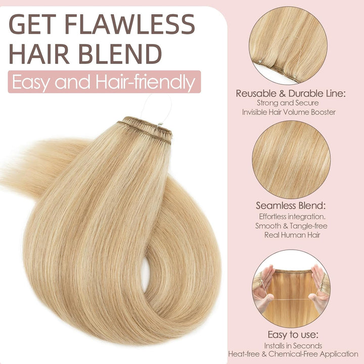 Extensions Echthaar mit Gummiband, Silk-co Wire in Extensions Aschblond Highlights Bleichblond 70g,