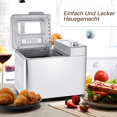 COOCHEER Brotbackautomat Backmeister Edelstahl Brotbackmaschine mit 25 Backprogramme, 3 Backfarben u