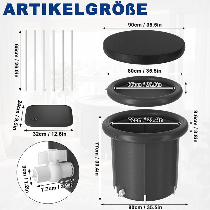 Aufun Faltbares Eisbad für Erwachsene Ø 80cm, Kältetherapie für Sportler, Aufblasbar mit Abdeckung,