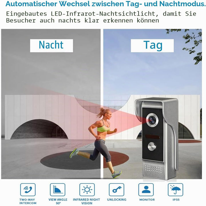 7-Zoll Verdrahtete Video-Gegensprechanlage, TFT LCD-Bildschirmmonitor, wasserdichte Nachtsichtkamera