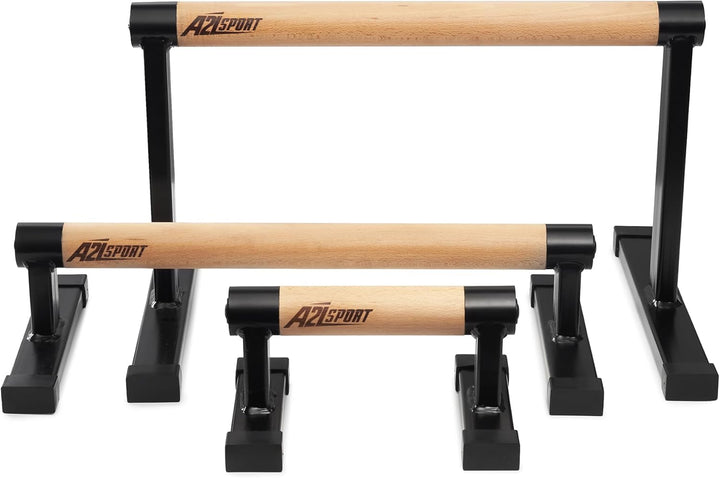 Premium Parallettes bis 1500 kg - Liegestützgriffe Holz und Metall - Rutschfeste Handstand Griffe/Di