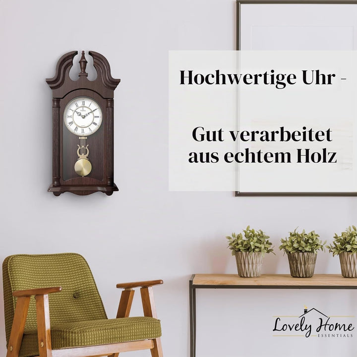 Pendel-Wanduhr batteriebetrieben – Hängende Grossvater-Wanduhr mit Pendel – Leise, Holzpendeluhr – H