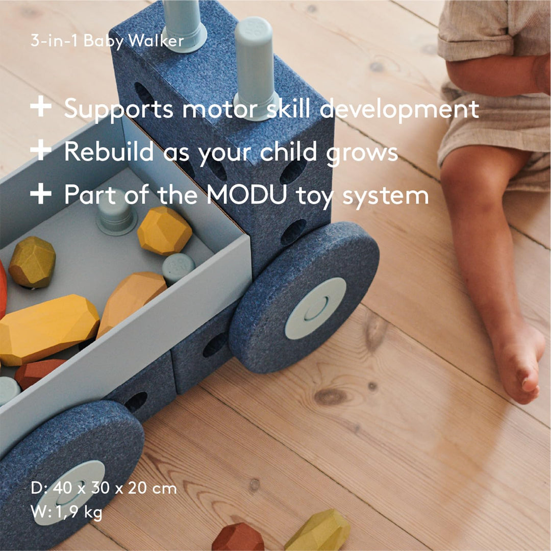 MODU 3-in-1 Baby Walker Deep Blue/Sky blue - Laufwagen, Schubkarre + Tritthocker und mehr - NEU - sc