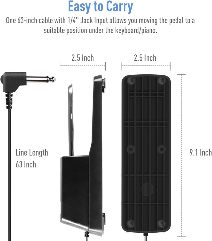 VOHALO Sustain Pedal für MIDI Keyboards Digital Pianos Fusspedal Polaritätsschalter 2M Kabel