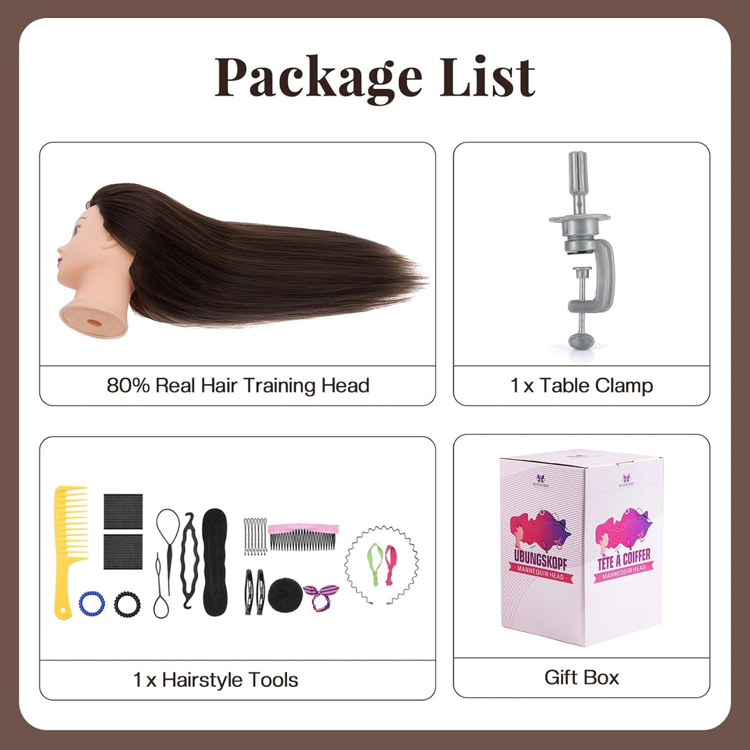 Frisierkopf,Neverland Übungskopf 71cm 80% Echthaar,Frisieren Trainingsköpfe für Friseure Ausbildung