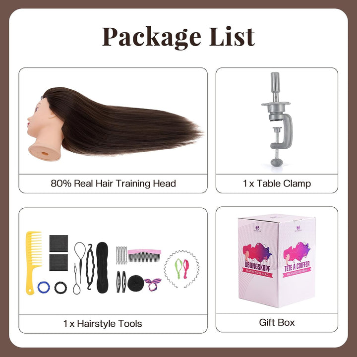 Frisierkopf,Neverland Übungskopf 71cm 80% Echthaar,Frisieren Trainingsköpfe für Friseure Ausbildung