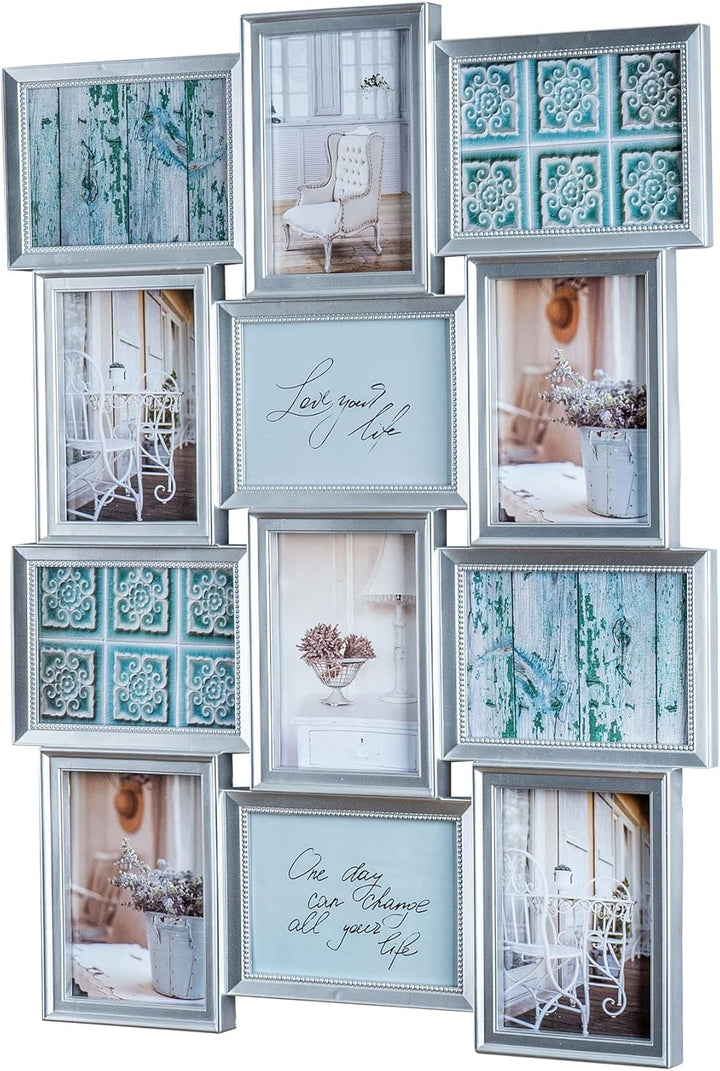 levandeo Bilderrahmen 54x72cm 12 Fotos 13x18cm Silber Antik Collage Deko Glasscheiben Fotogalerie Fo