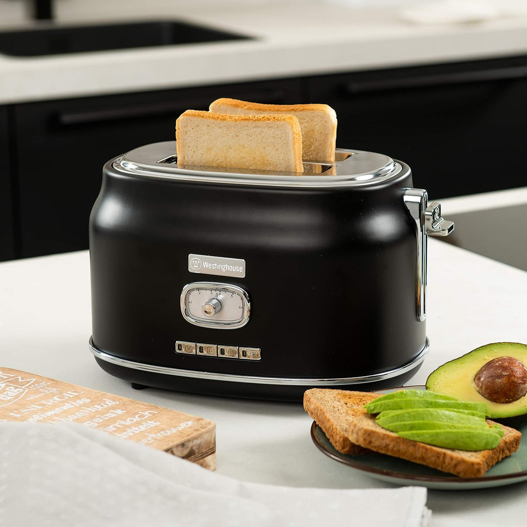 Westinghouse Retroline Frühstück-Set Schwarz, Toaster, Stabmixer & Wasserkocher, 1.7 Liter und Kalkf