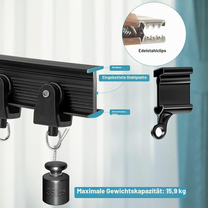 KOLAKO 10Ft/3m Flexible Biegbare Vorhangschiene Decken-Wandmontage Schwarz Gebogen Strapazierfähig W