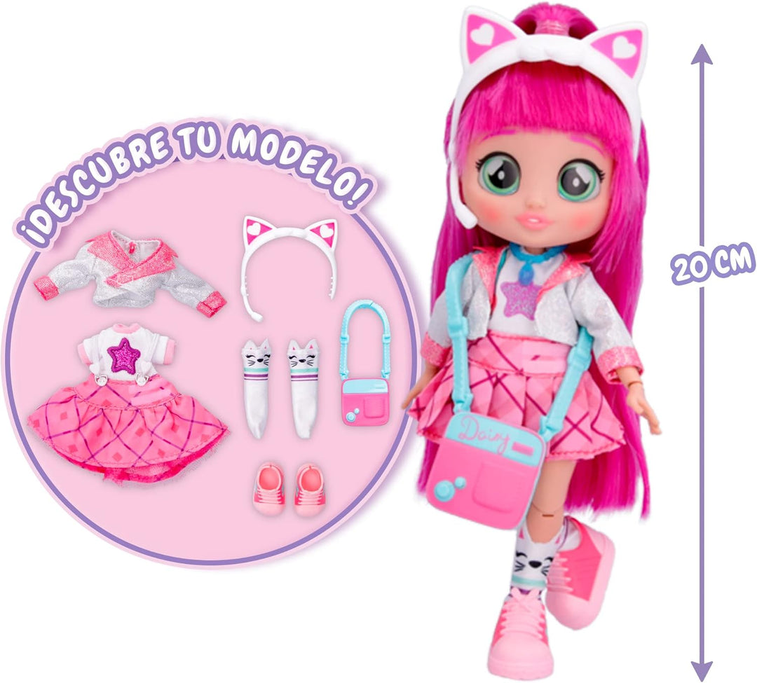 BFF by Cry Babies S2 Daisy Modepuppe mit Langen Haaren, Stoffkleidung und 9 Accessoires, Spielzeugge