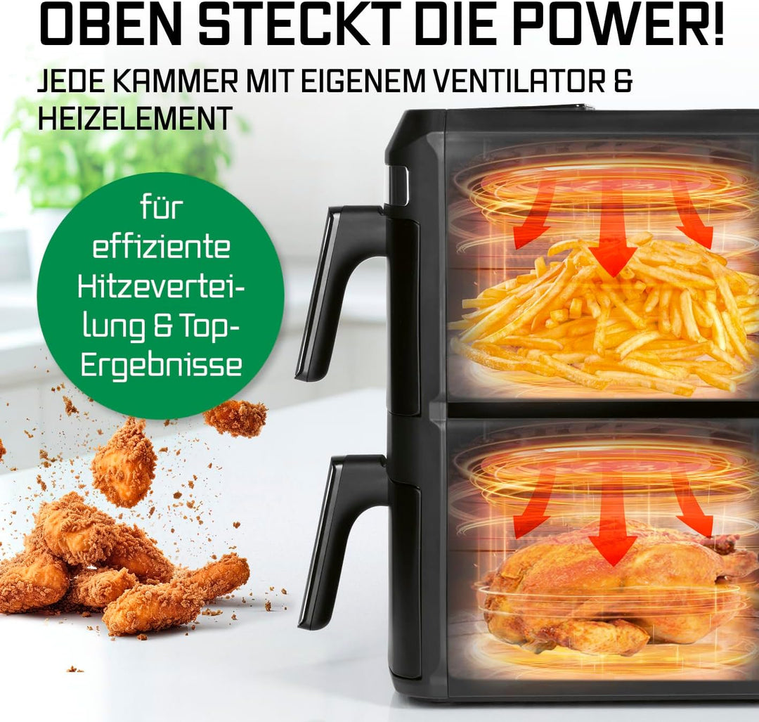GOURMETmaxx FryUp XL vertikale Doppelkammer Heissluftfritteuse - 12 L | Airfryer mit Multi-Colour LE