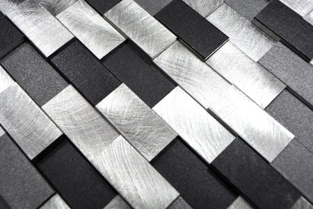 Mosaik Brick Aluminium 3D mix silber/schwarz Metall Fliesenspiegel, Mosaikstein Format: 15x30x8/10/1