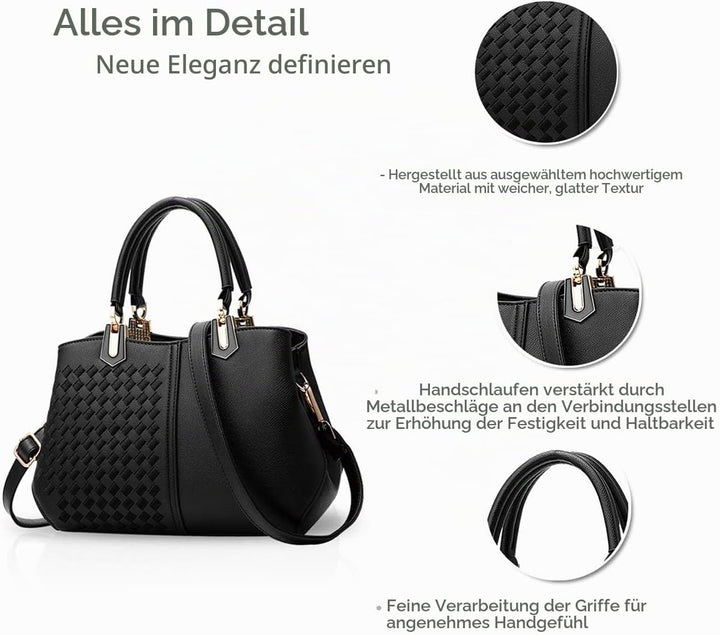 NICOLE&amp;DORIS Frau Dame Handtaschen Schultertasche Taschen Shopper Umhängetasche PU Schwarz A, Schwar
