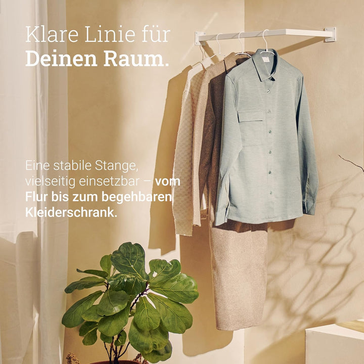 Natural Goods Berlin 1x Kleiderstange ÜBERECK Wandmontage - Garderobenstange L-Form für Flur, Bad od