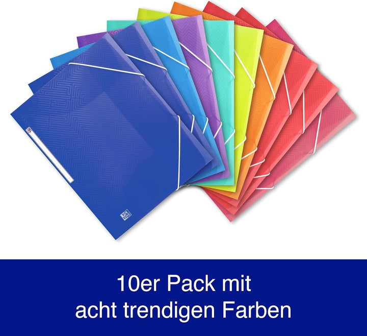 Oxford Eckspannermappe A4, Kunststoff, mit Gummiband, 8 Farben, 10 Stück, Rot, Orange, Anis, Ice Min