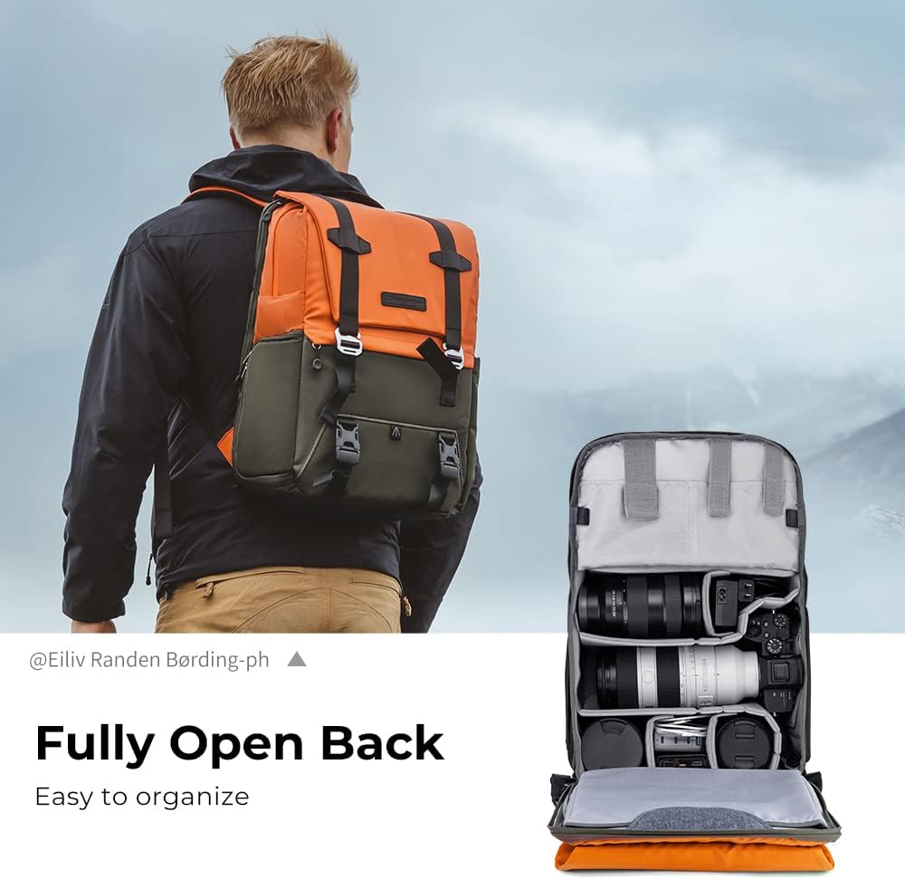 K&F CONCEPT Kamerarucksäcke 20L, Grosse Camera Backpack 15,6 Zoll Laptopfach, Spritzwassergeschutzt