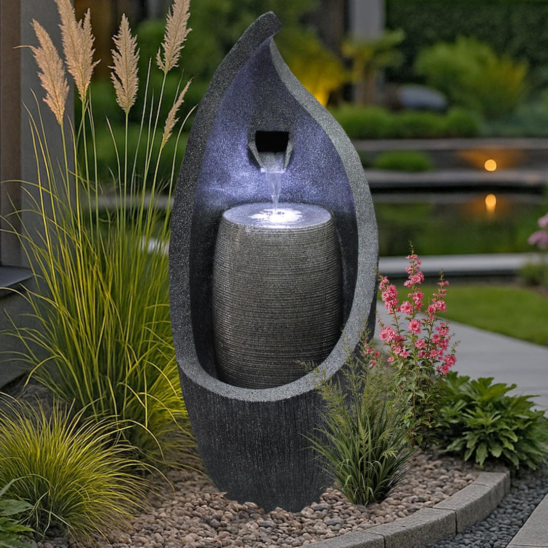 Moderner Gartenbrunnen mit LED Beleuchtung 83 cm Zimmerbrunnen Springbrunnen BK704 Wasserspiel Stein