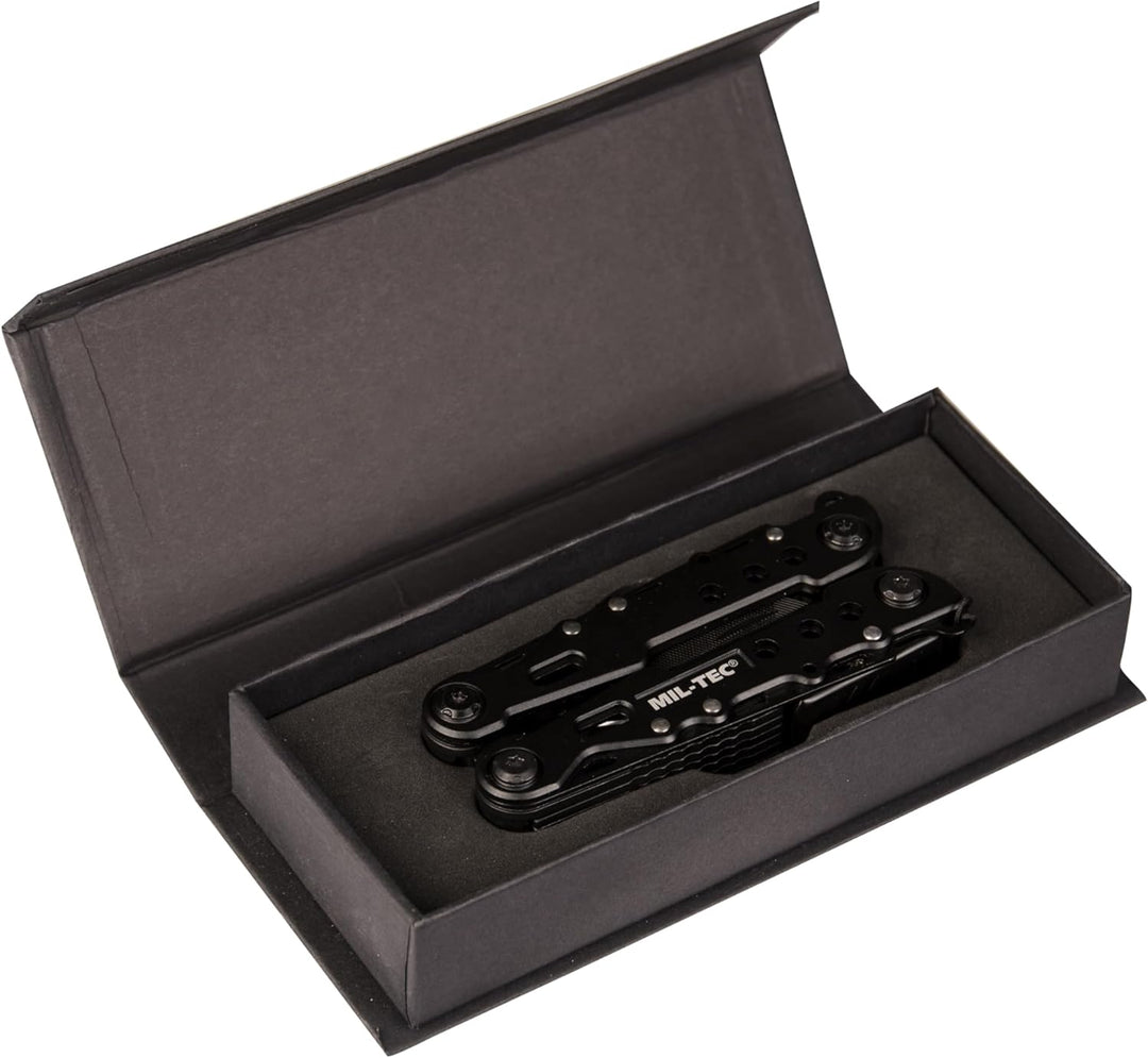 Mil-Tec Multi Tool Schwarz mit Etui • Edelstahl Multifunktionswerkzeug • Taschenwerkzeug mit Zange,