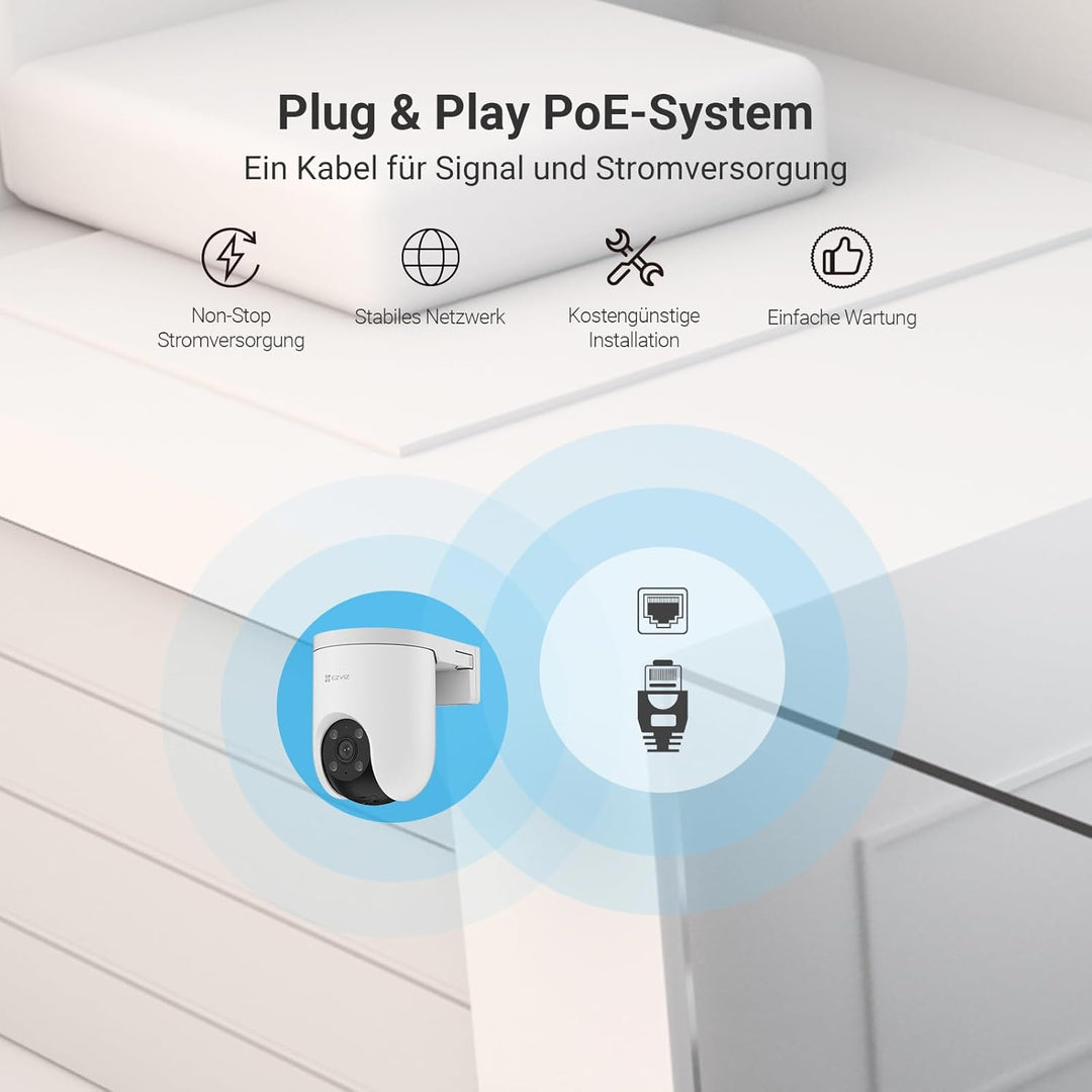 EZVIZ 2K PoE Überwachungskamera Aussen, 360° PTZ Kamera Outdoor, Auto-Tracking, AI-Erkennung, 20m Fa