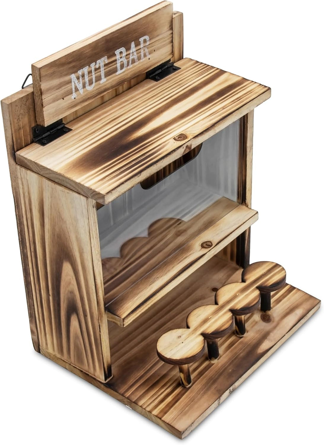 Eichhörnchen Futterstation NUT BAR aus Holz - 32 x 24 cm - Garten Deko Futterspender mit Klappdeckel