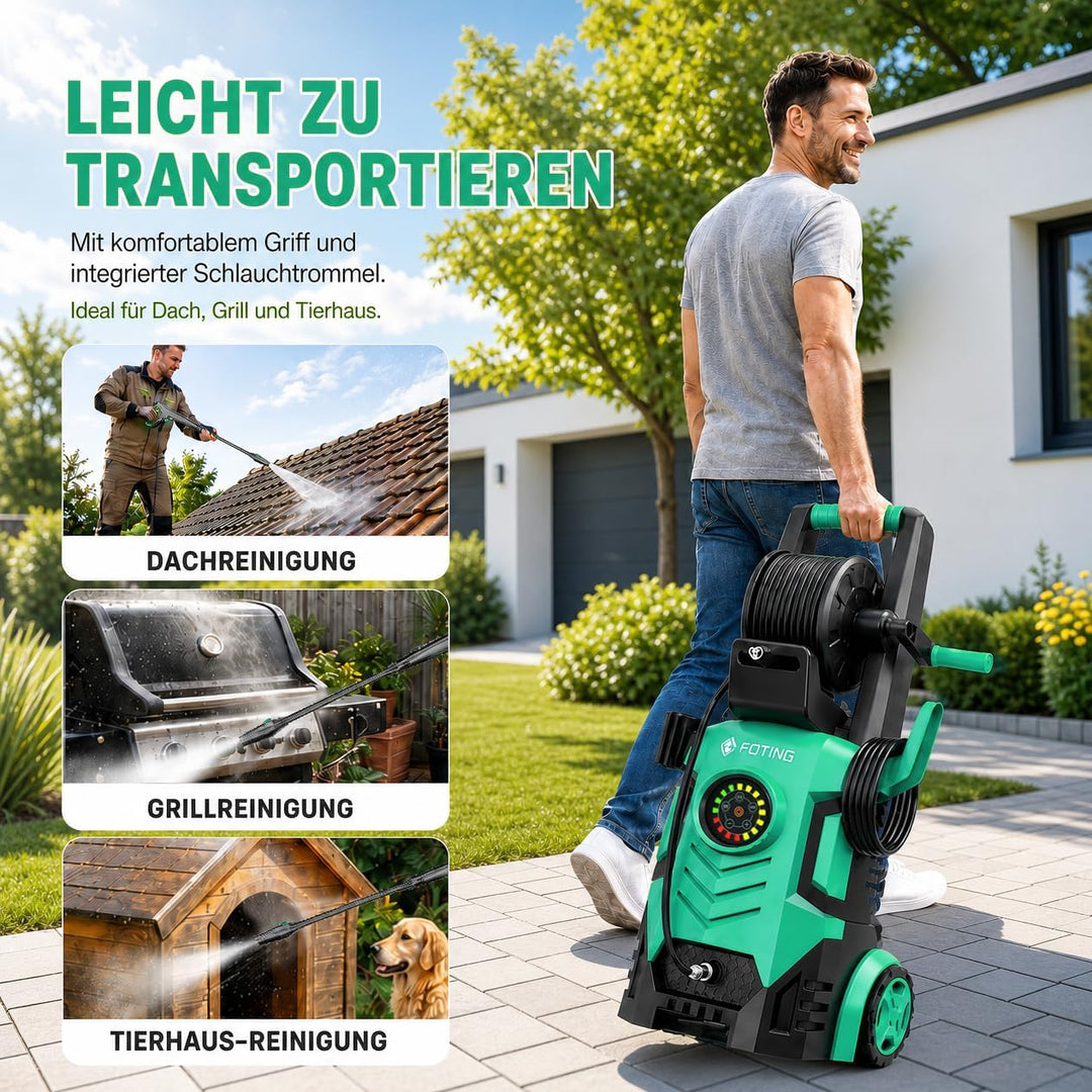 Hochdruckreiniger 200 Bar, Touchscreen 8-stufiger, 6-in-1-Düse, Druck: 100-200bar, Fördermenge: 280-