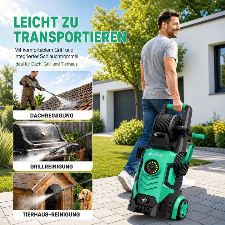 Hochdruckreiniger 200 Bar, Touchscreen 8-stufiger, 6-in-1-Düse, Druck: 100-200bar, Fördermenge: 280-