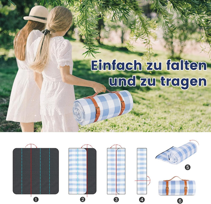 sapsisel 200 x 200 cm Picknickdecke, extra gross, wasserdicht und faltbar, Stranddecke, 3-lagige Out