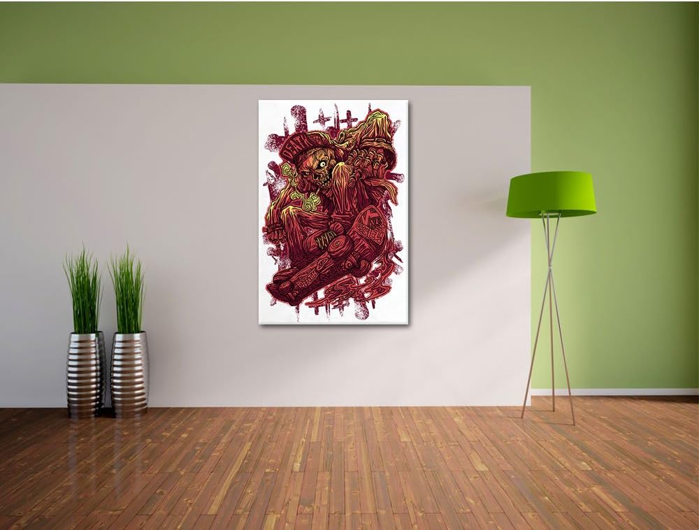 Pixxprint Deadly Skate White Bild auf Leinwand, XXL riesige Bilder fertig gerahmt mit Keilrahmen, Ku