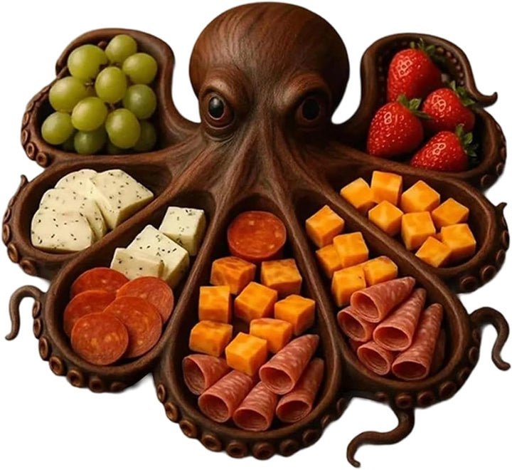 Charcuterie-Platte,Holz Servierplatte Mit Oktopus-Design Für Charcuterie | Aufbewahrungsbox Mit Unte