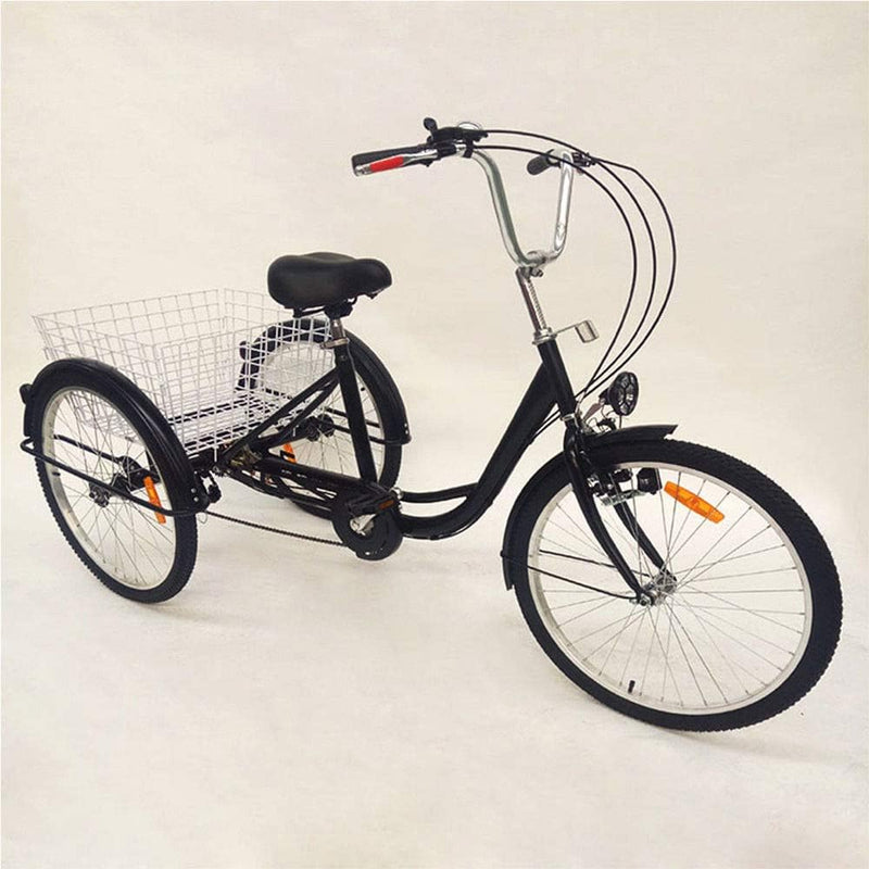 OU BEST CHOOSE 24" 3 Rad Dreirad für Erwachsene mit Lampe 6 Gang Fahrrad, Einkaufskorb Trike Dreirad