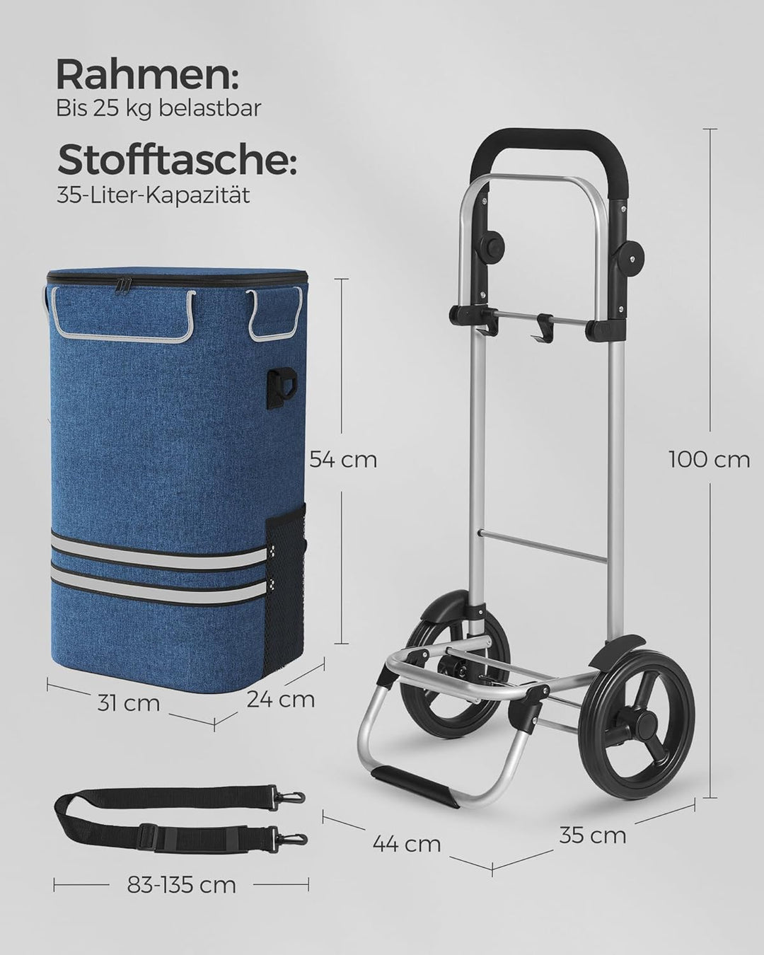 SONGMICS Einkaufstrolley, klappbar, Stabiler Einkaufswagen, mit Kühlfach, grosse Kapazität 35 L, mul