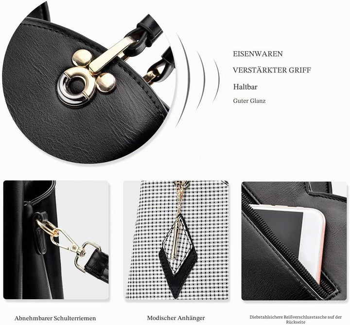 NICOLE &amp; DORIS Elegante Damen Handtasche mit Mehreren Taschen Schultertaschen aus PU-Leder Henkeltas