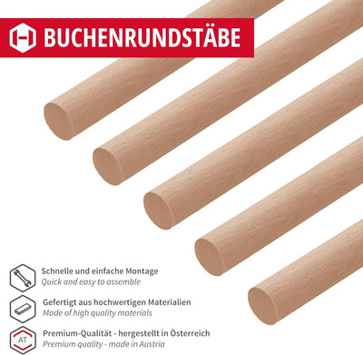 Gedotec Buchen-Rundstab glatt | Rundhölzer | Bastelstäbe 25 x 1000 mm | 5 Stück | Holzstäbe aus Buch