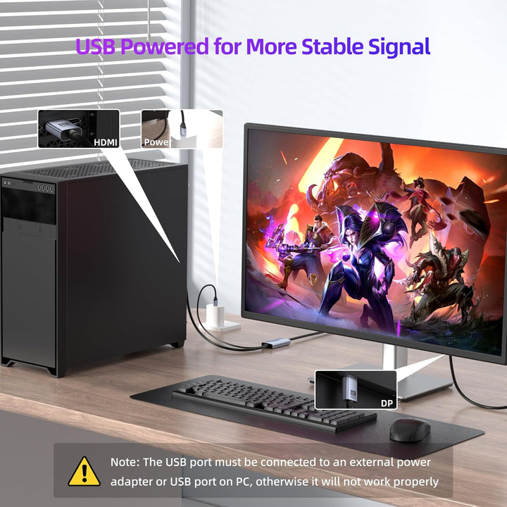 4K@144Hz HDMI 2.1 auf DisplayPort 1.4 Kabeladapter (1,8 m), 4K120Hz/8K unidirektionales aktives HDMI