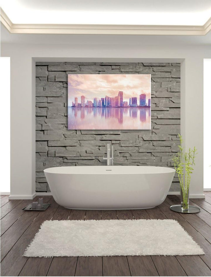 Pixxprint Miami Florida Skyline / 100x70cm Leinwandbild bespannt auf Holzrahmen/Wandbild Kunstdruck