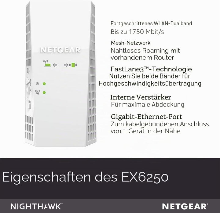 NETGEAR EX6250 Mesh WLAN Repeater (AC1750 Dualband WLAN Verstärker, WiFi Extender Abdeckung 2 bis 3
