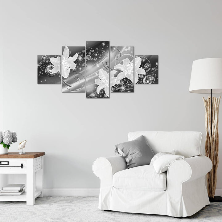 Runa Art Wandbilder Blumen Lilien 5 Teilig Bild auf Vlies Leinwand Deko Wohnzimmer Abstrakt Schwarz