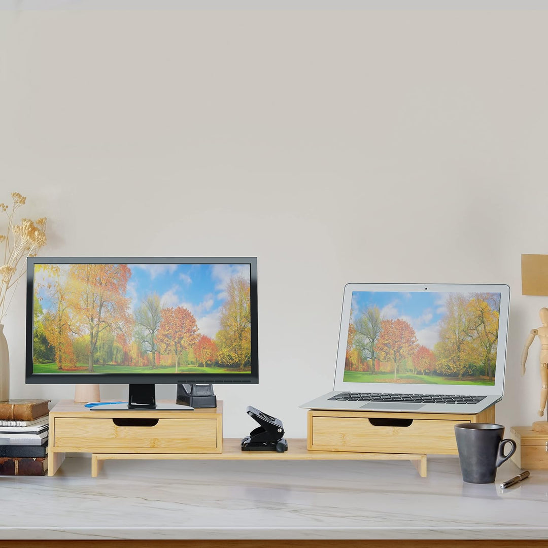 Relaxdays Monitorständer für 2 Monitore, ausziehbar, verstellbar, HBT: 11x107x22 cm, Schreibtisch Mo