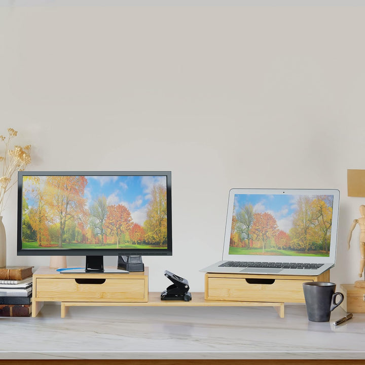 Relaxdays Monitorständer für 2 Monitore, ausziehbar, verstellbar, HBT: 11x107x22 cm, Schreibtisch Mo
