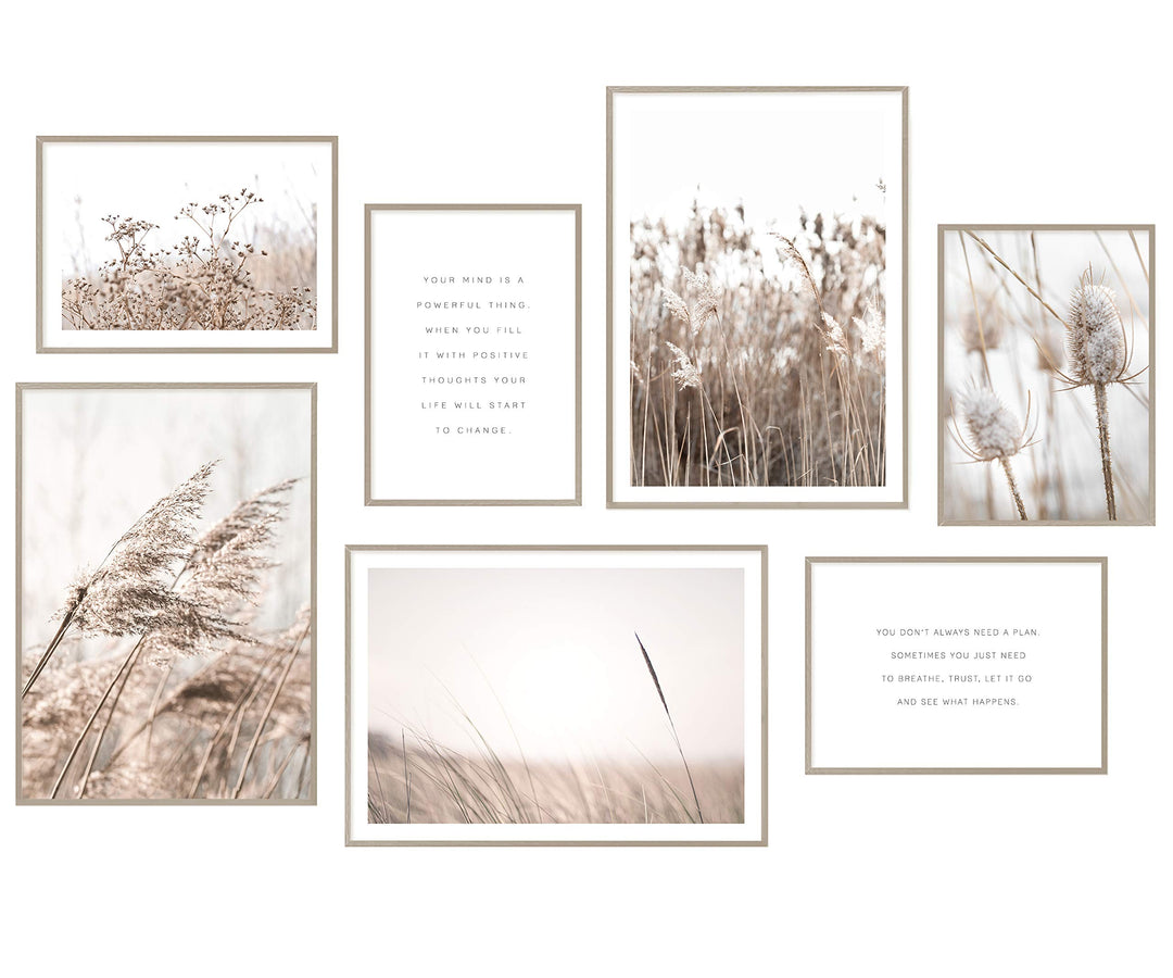 Hyggelig Home Premium Poster Set - 7 Gräser Bilder in Landschaft mit Blumen - Wandposter Boho Scandi