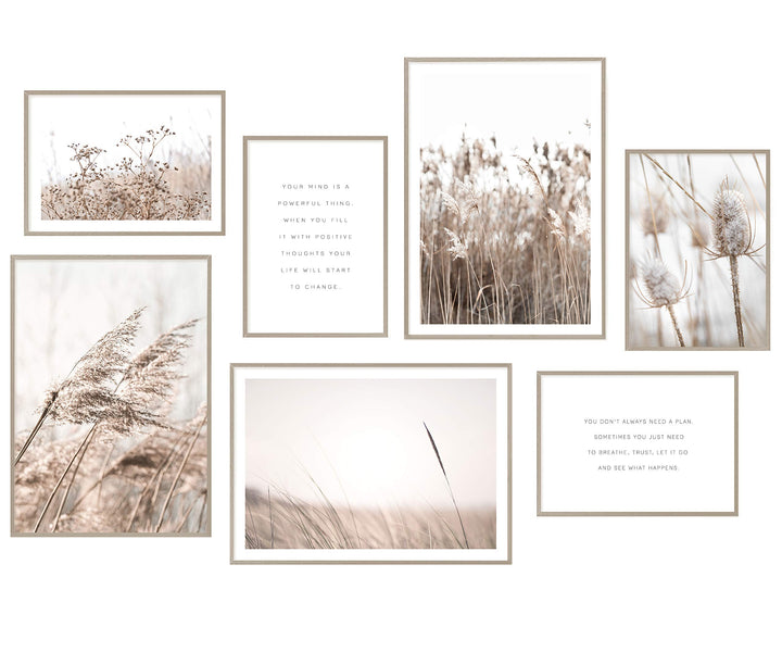 Hyggelig Home Premium Poster Set - 7 Gräser Bilder in Landschaft mit Blumen - Wandposter Boho Scandi