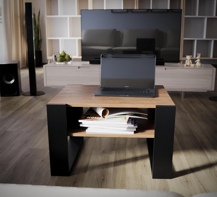 defiPad® Couchtisch mit Stauraum | Modern Wohnzimmertisch Eiche | 65CM Breite Kaffeetisch | Massiv u